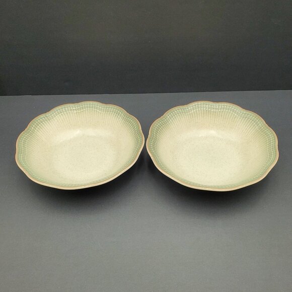 Mikasa Grand Manner Soup Cereal Dessert Bowls Gray Bowls Green Edge - Picture 1 of 7